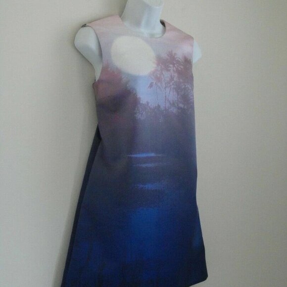 NWT VICTORIA BECKHAM Multi Color Sun Dream Dropped Hem Shift Dress 42/6 - Picture 2 of 7